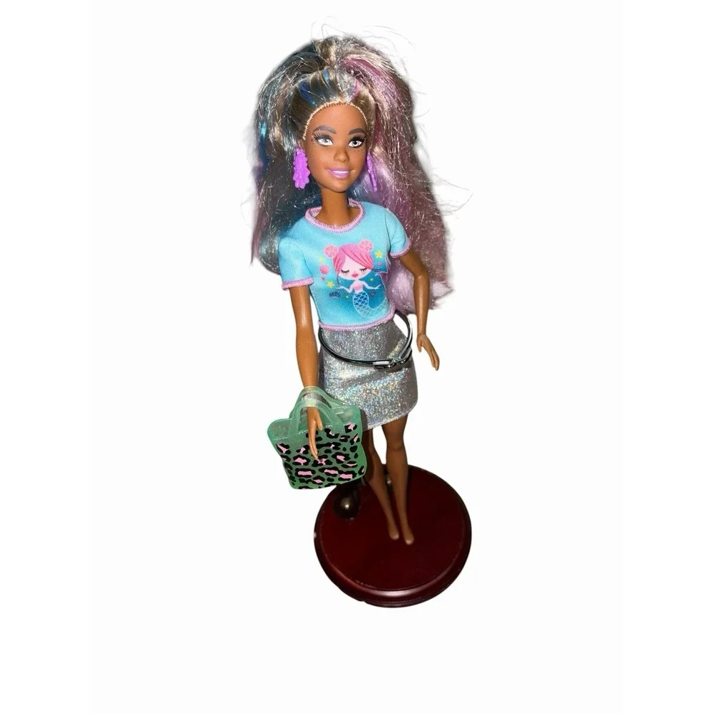 Barbie Fantasy Hair Doll - Blue Pink Colorful Hair African American With Bag‎